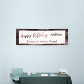 Moderne Roos Gold en zwarte marmer Happy Birthday Spandoek (Beurs)