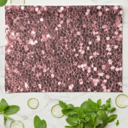 Moderne Roos Gold Faux Glitter Print Theedoek (Gevouwen)