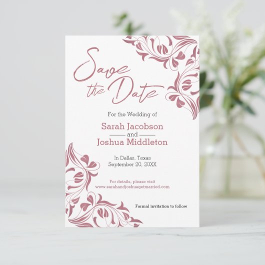 Moderne Roos Gold Floral bespaart de datum Save The Date (Staand voorkant)