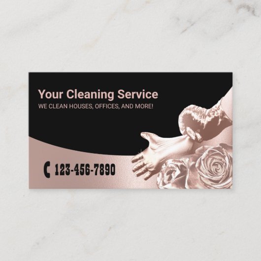 Moderne Roos Gold Floral House Cleaning Service Visitekaartje (Voorkant)