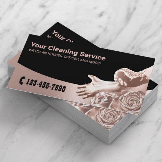 Moderne Roos Gold Floral House Cleaning Service Visitekaartje