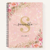 Moderne Roos Gold Floral Sketchbook Name Notitieboek (Voorkant)
