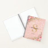 Moderne Roos Gold Floral Sketchbook Name Notitieboek (Binnen)
