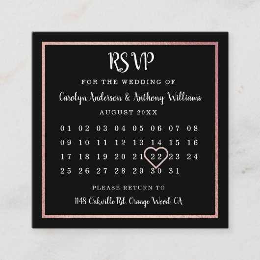 Moderne Roos Gold Foil Agenda RSVP Informatiekaartje (Voorkant)