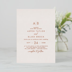 Moderne Roos Gold Foil   Blush Monogram Weddenscha Folie Uitnodiging