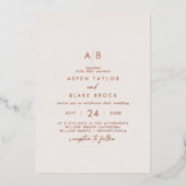 Moderne Roos Gold Foil | Blush Monogram Weddenscha Folie Uitnodiging (Voorkant)