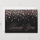 Moderne Roos Gold Foil Confetti druppelt zwart huw Bedankkaart (Voorkant)