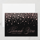 Moderne Roos Gold Foil Confetti druppelt zwart huw Bedankkaart (Voorkant / Achterkant)