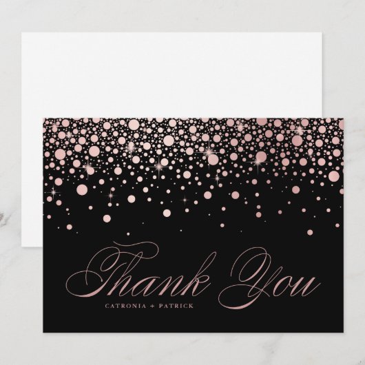 Moderne Roos Gold Foil Confetti druppelt zwart huw Bedankkaart (Voorkant / Achterkant)