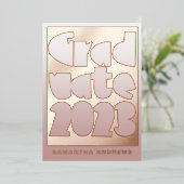 Moderne Roos Gold Foil Graduation Party Folie Uitnodiging (Staand Voorkant)