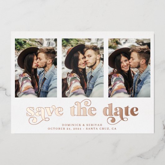 Moderne Roos Gold Foil marble Save the Date Folie Uitnodiging (Voorkant)