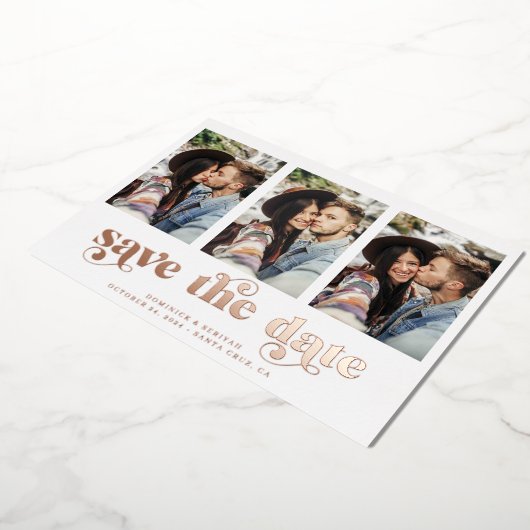 Moderne Roos Gold Foil marble Save the Date Folie Uitnodiging (Gedraaid)