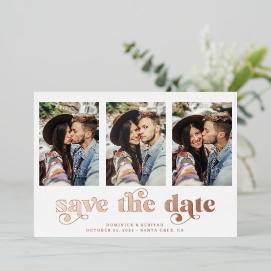 Moderne Roos Gold Foil marble Save the Date Folie Uitnodiging (Staand Voorkant)