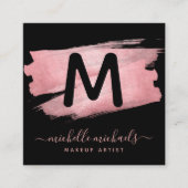 Moderne Roos Gold Foil Paint Makeup Salon Black Vierkante Visitekaartje (Voorkant)