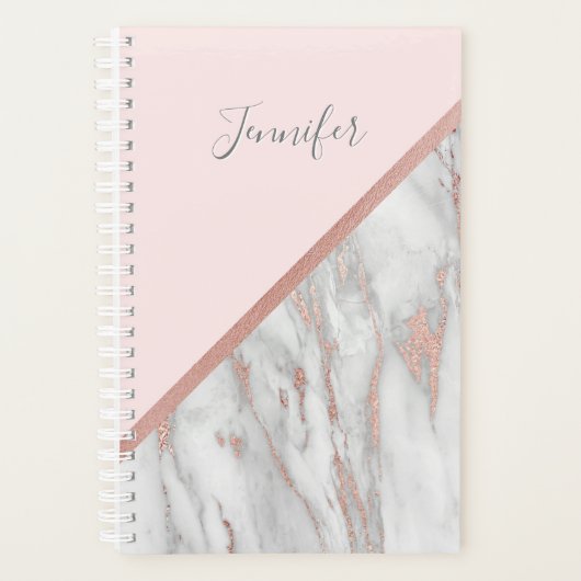 Moderne Roos Gold Foil roze grijze marmer | NAAM t Planner (Voorkant)