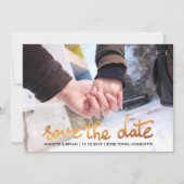 Moderne Roos Gold Foil Save the Date Script Floral (Voorkant)