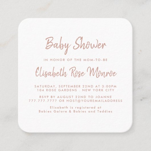 Moderne Roos Gold Foil & Script Baby shower Ticket (Voorkant)