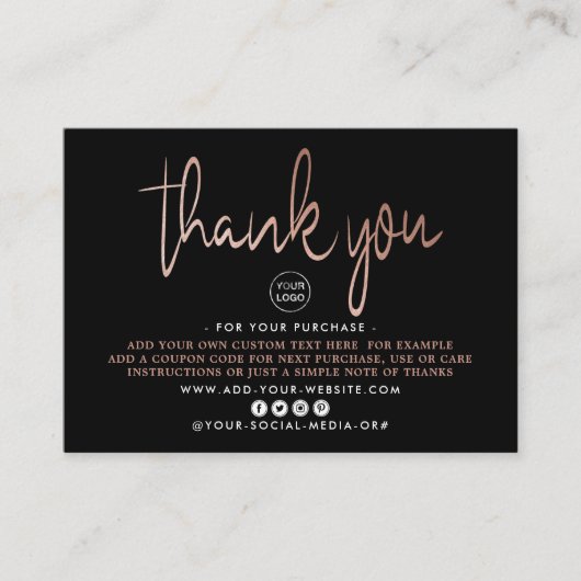 Moderne Roos Gold Foil Script Business Hartelijk d Informatiekaartje (Voorkant)