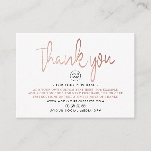 Moderne Roos Gold Foil Script Business Hartelijk d Informatiekaartje (Voorkant)