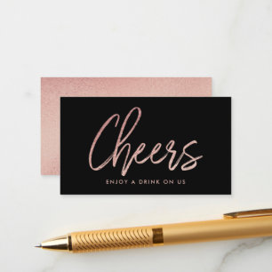 Moderne Roos Gold Foil Script "Cheers" Drink Ticke Informatiekaartje