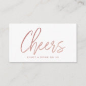 Moderne Roos Gold Foil Script "Cheers" Drink Ticke Informatiekaartje (Voorkant)