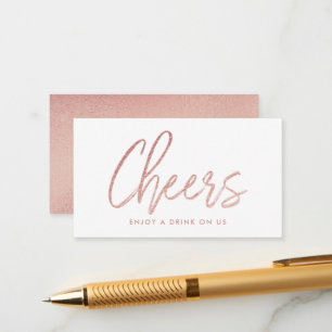 Moderne Roos Gold Foil Script "Cheers" Drink Ticke Informatiekaartje