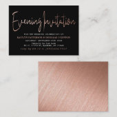 Moderne Roos Gold Foil Script Evening Event Ticket Informatiekaartje (Voorkant / Achterkant)