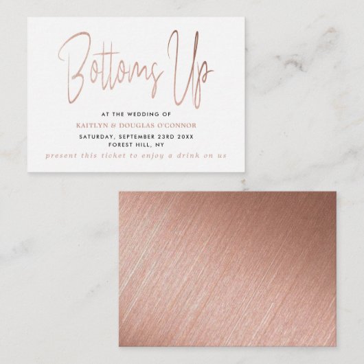 Moderne Roos Gold Foil Script Free Drink Ticket Informatiekaartje (Voorkant / Achterkant)