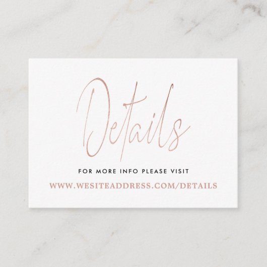 Moderne Roos Gold Foil Script - Gegevens Informatiekaartje (Voorkant)