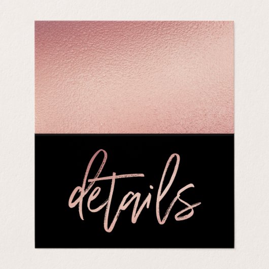 Moderne Roos Gold Foil Script & Photo Detail Card Visitekaartje (Buitenkant ongevouwen)