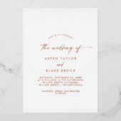 Moderne Roos Gold Foil Script Photo Wedding Folie Uitnodiging (Voorkant)