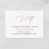 Moderne Roos Gold Foil Script RSVP Informatiekaartje (Voorkant)