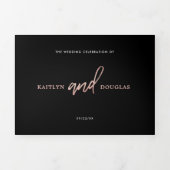 Moderne Roos Gold Foil Script Wedding Suite Drieluik Uitnodiging (Cover)