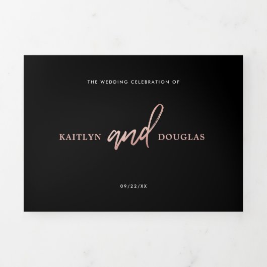 Moderne Roos Gold Foil Script Wedding Suite Drieluik Uitnodiging (Cover)