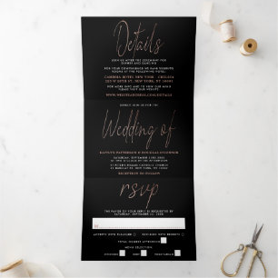 Moderne Roos Gold Foil Script Wedding Suite Drieluik Uitnodiging