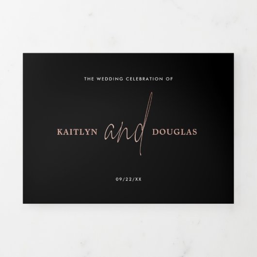 Moderne Roos Gold Foil Script Wedding Suite Drieluik Uitnodiging (Cover)