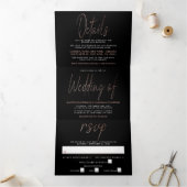 Moderne Roos Gold Foil Script Wedding Suite Drieluik Uitnodiging (Binnen)