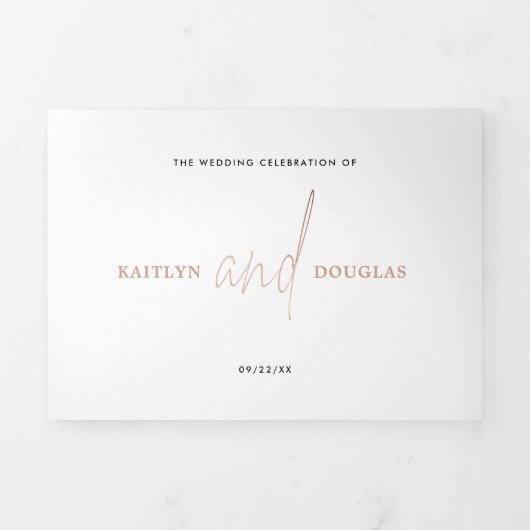 Moderne Roos Gold Foil Script Wedding Suite Drieluik Uitnodiging (Cover)