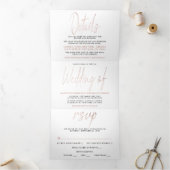 Moderne Roos Gold Foil Script Wedding Suite Drieluik Uitnodiging (Binnen)