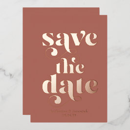 Moderne Roos Gold Foil Typografie Sparen de Datum Folie Uitnodiging