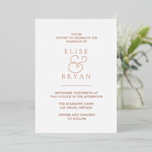Moderne Roos Gold Foil White & Blush Wedding Folie Uitnodiging (Staand Voorkant)