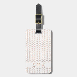 Moderne Roos Gold Foil White Geometric Monogram Bagagelabel