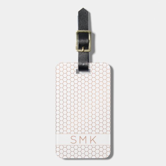Moderne Roos Gold Foil White Geometric Monogram Bagagelabel (Voorkant verticaal)