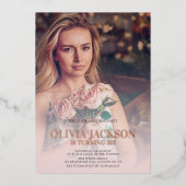 Moderne Roos Gold Foto Birthday Party Folie Uitnodiging (Voorkant)