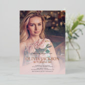 Moderne Roos Gold Foto Birthday Party Folie Uitnodiging (Staand Voorkant)