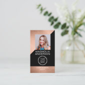 Moderne Roos Gold Foto Logo Visitekaartje (Staand voorkant)