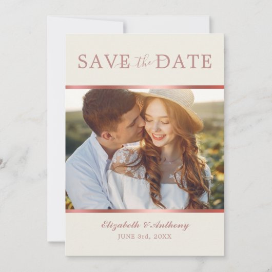 Moderne Roos Gold Foto QR Code Save the Date Kaart (Voorkant)