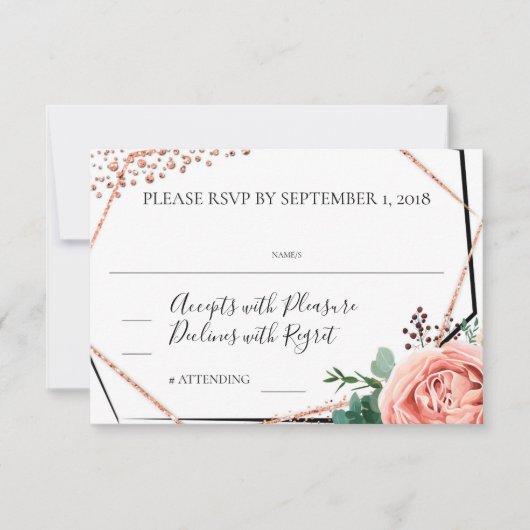 Moderne Roos Gold Geometric Wedding RSVP Kaart (Voorkant)