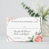 Moderne Roos Gold Geometric Wedding RSVP Kaart (Staand voorkant)