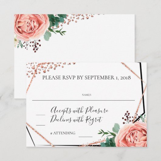 Moderne Roos Gold Geometric Wedding RSVP Kaart (Voorkant / Achterkant)